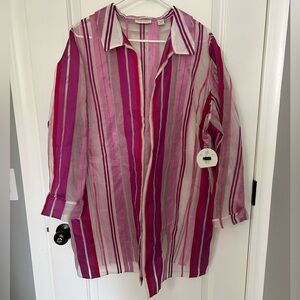 NWT Valerie Stevens Separates Silk Striped Sheer Jacket Top Coverup 2X XXL Pink